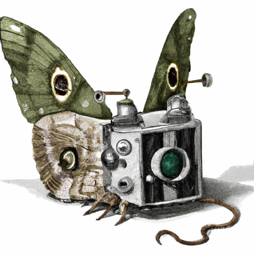 moth with floating legs, with an old camera for a head